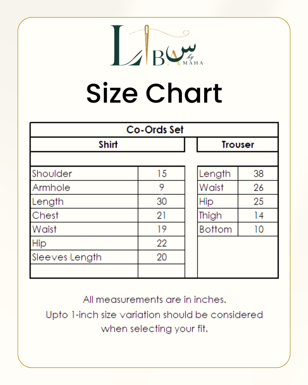 Ruby Chunri Co-Ord Set Size Guide