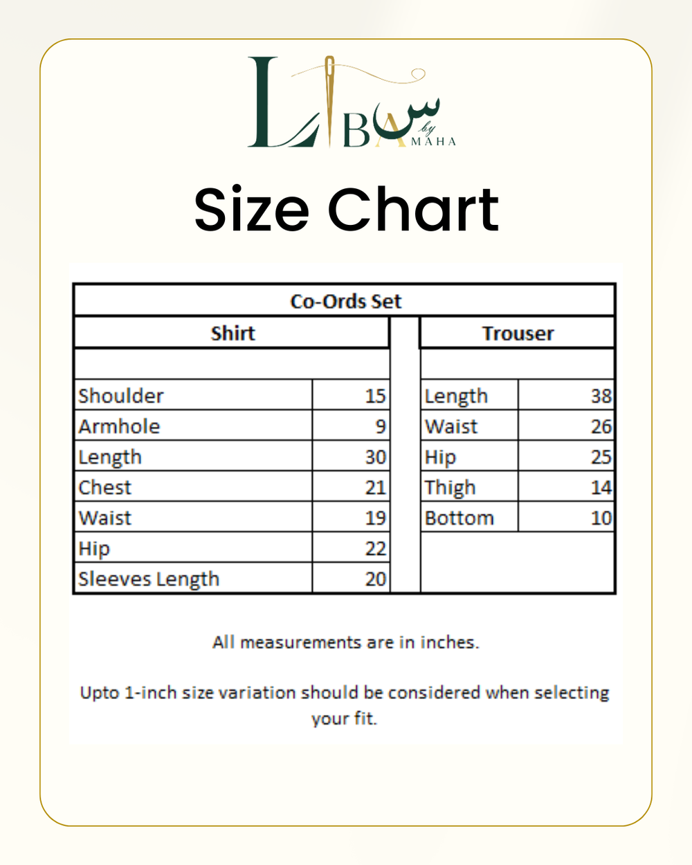 Mint Flora - 3 Piece Suit Size Guide