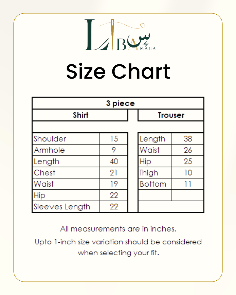 Peach Flora 3 Piece Size Guide
