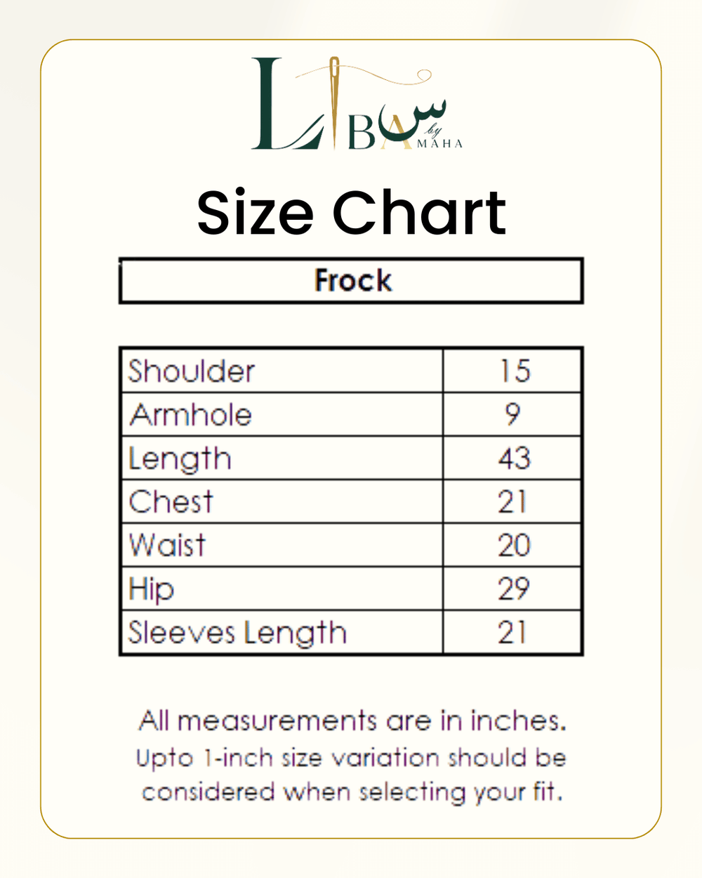 Blush Muse Frock Size Guide